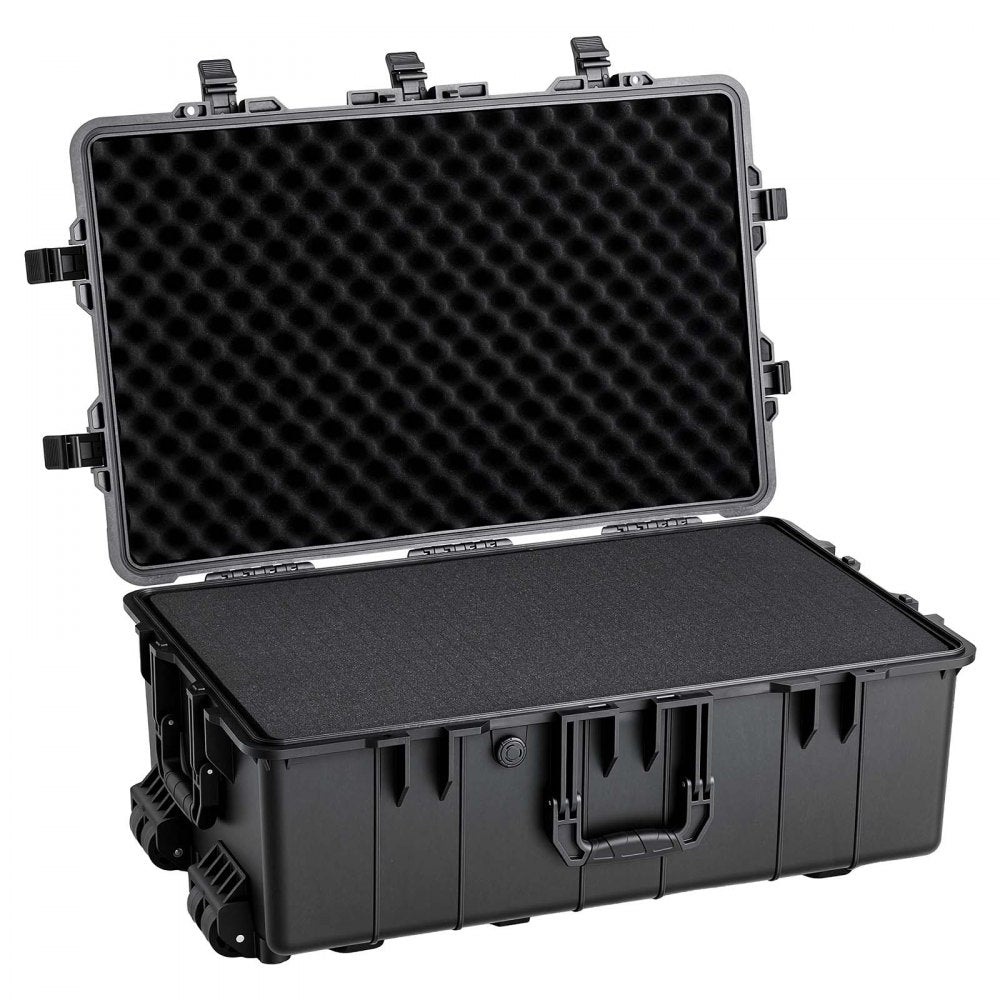 VEVOR Weatherproof Hard Case 31.5 x 20.47 x 12.2 inch with Pre-cut Foam, for Drones, Camera and Equipment, All Weather Waterproof, Heavy Duty Protective Dry Box with Retractable Handle, IP67, Black