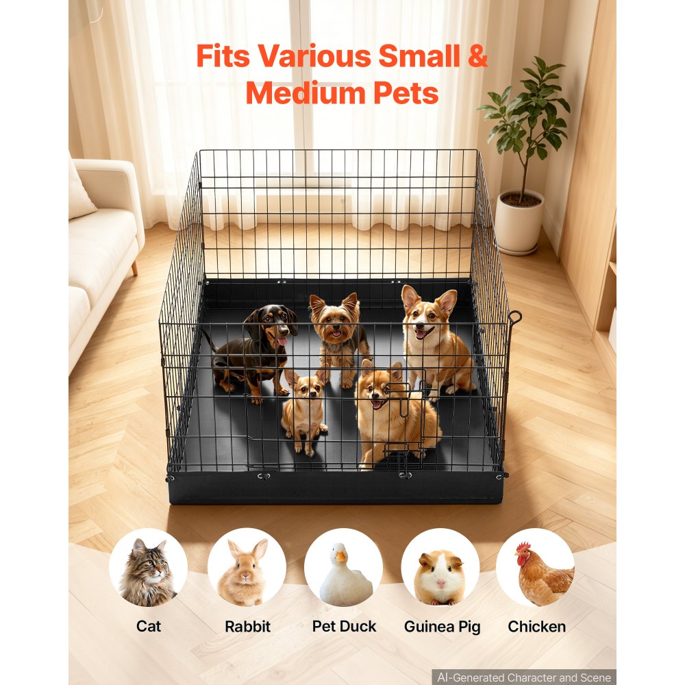 VEVOR Dog Playpen 24 Inch 4 Panels Foldable Exercise Pen with Bottom Pad, Indoor Metal Pet Fence with Door, Heavy Duty Puppy Crate Kennel, Pet Playpen for Dogs, Cats, and Other Small Animals, Black