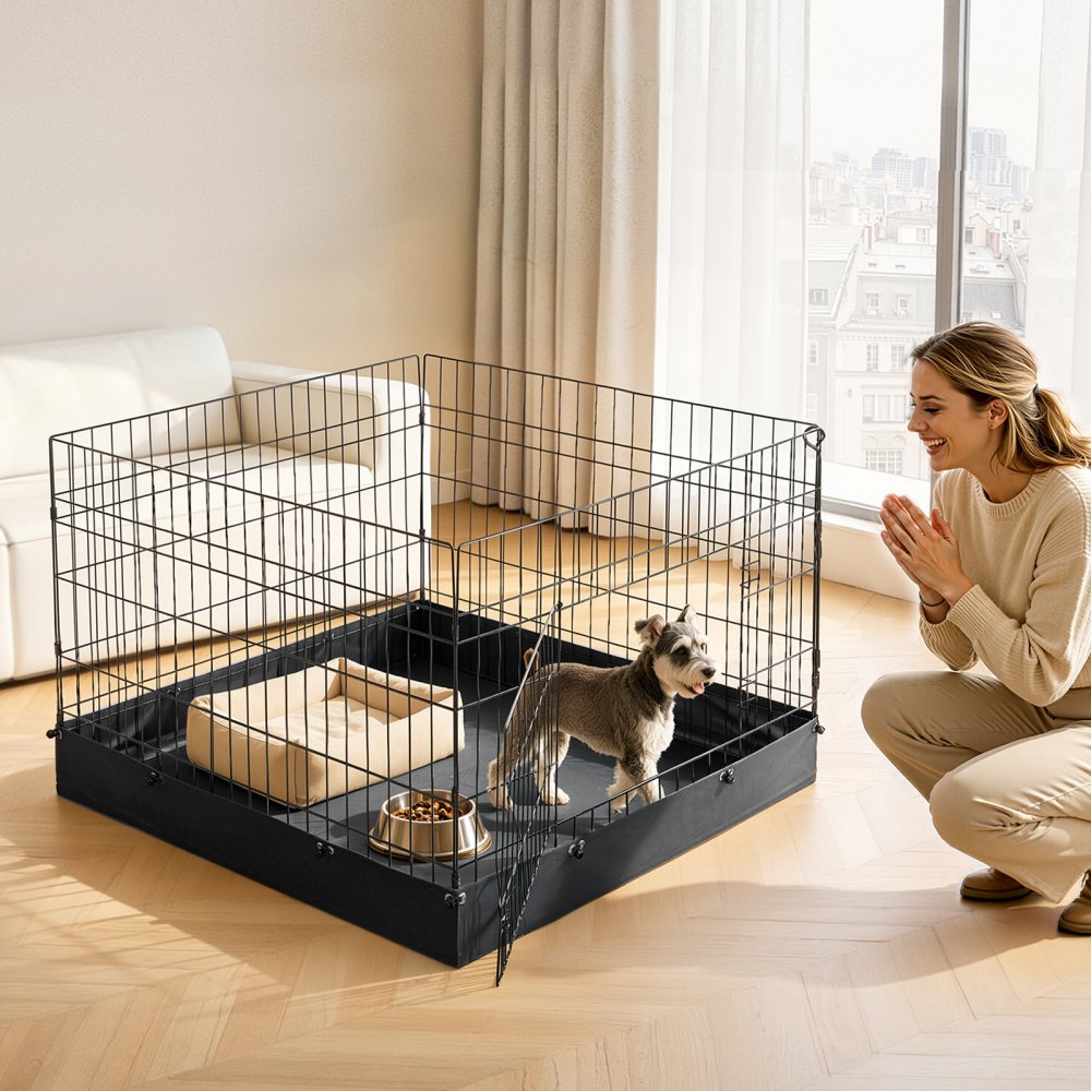 VEVOR Dog Playpen 24 Inch 4 Panels Foldable Exercise Pen with Bottom Pad, Indoor Metal Pet Fence with Door, Heavy Duty Puppy Crate Kennel, Pet Playpen for Dogs, Cats, and Other Small Animals, Black