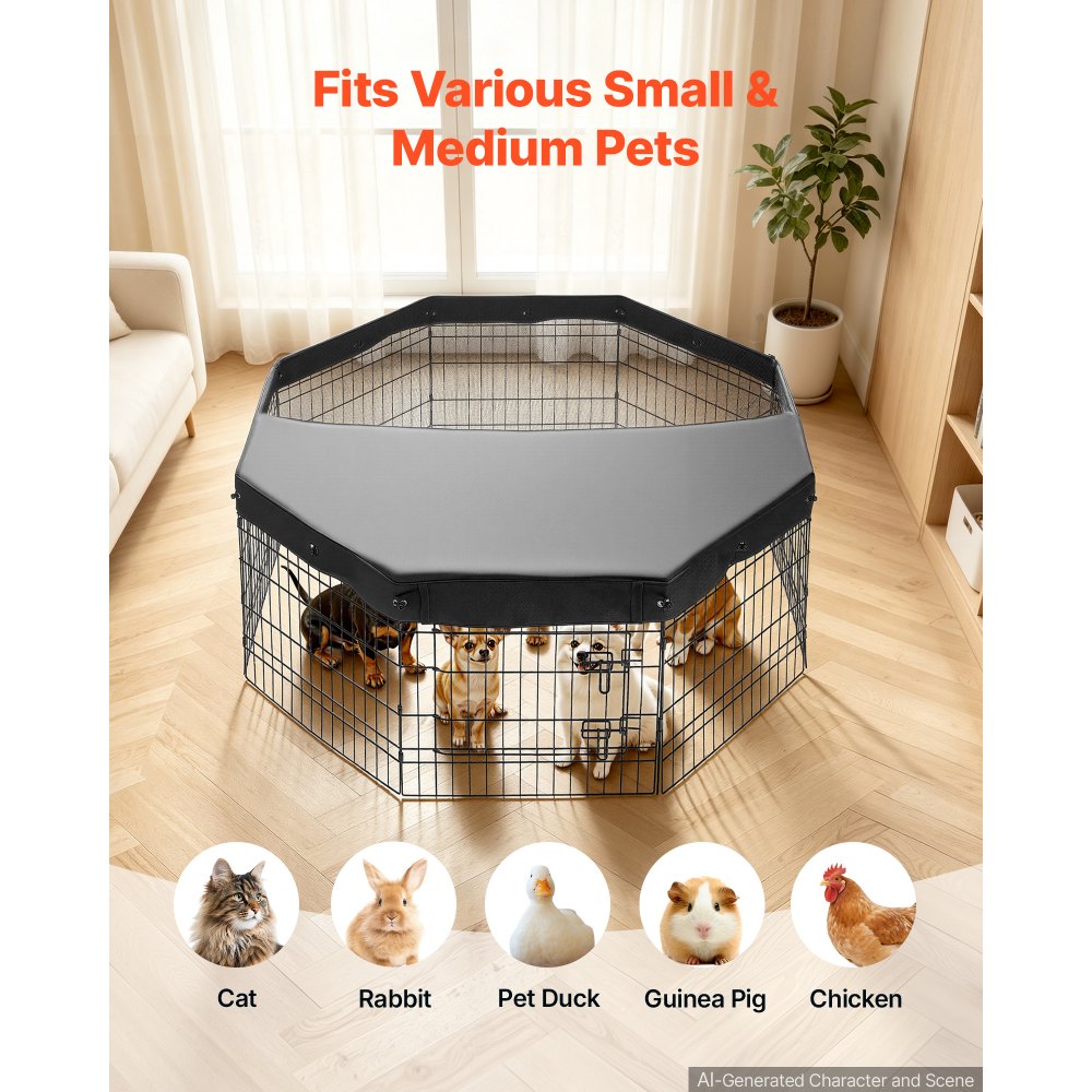 VEVOR Dog Playpen 24 Inch 8 Panels Foldable Exercise Pen with Top Cover, Indoor Metal Pet Fence with Door, Heavy Duty Puppy Crate Kennel, Pet Playpen for Dogs, Cats, and Other Small Animals, Black