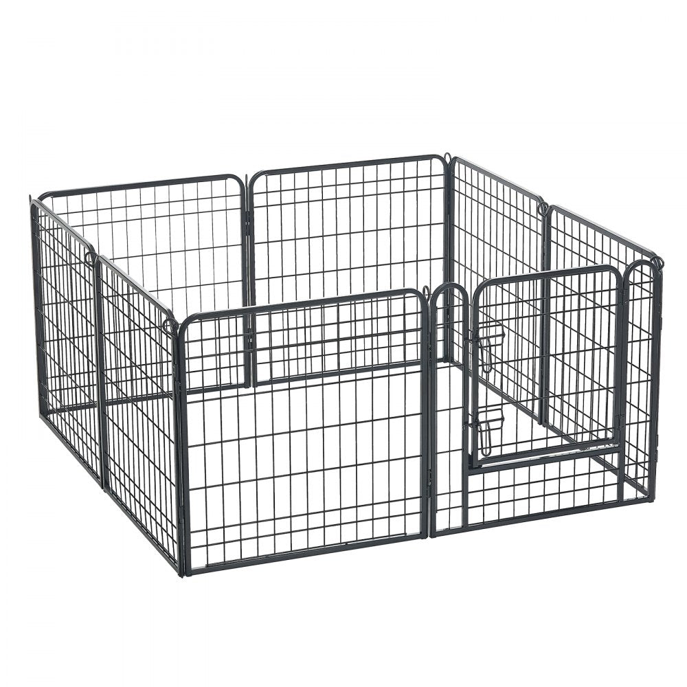 VEVOR Dog Playpen 24 Inch 8 Panels Foldable Exercise Pen with Bottom Pad, Indoor Metal Pet Fence with Door, Heavy Duty Puppy Crate Kennel, Pet Playpen for Dogs, Cats, and Other Small Animals, Black