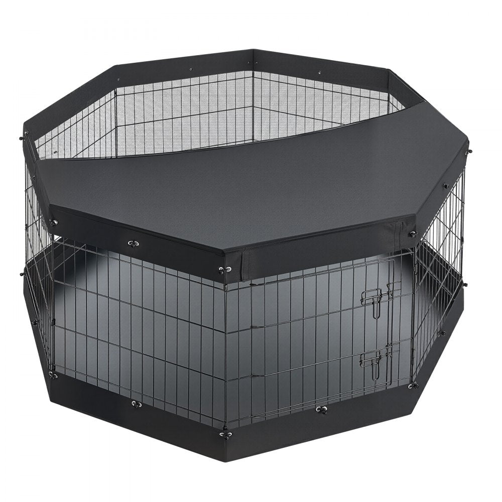 VEVOR Dog Playpen 30 Inch 8 Panels Exercise Pen with Top Cover & Bottom Pad, Indoor Foldable Metal Pet Fence with Door, Heavy Duty Puppy Crate Kennel Pen for Dogs, Cats, and Other Small Animals, Black
