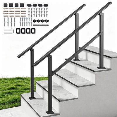 Vevor Handrail Outdoor Steps 3-5 Step 2-Pack Stair Rail Kit Black Square Tube Steel Railings New