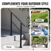 VEVOR Outdoor Handrails for Steps, 2-3 Step Stair Rail Kit, Black Square Tube with Horizontal Bar, Carbon Steel Support Rails for Seniors, Concrete & Deck Stairs, Easy Installation
