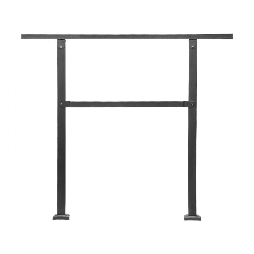 VEVOR Outdoor Handrails for Steps, 2-3 Step Stair Rail Kit, Black Square Tube with Horizontal Bar, Carbon Steel Support Rails for Seniors, Concrete & Deck Stairs, Easy Installation