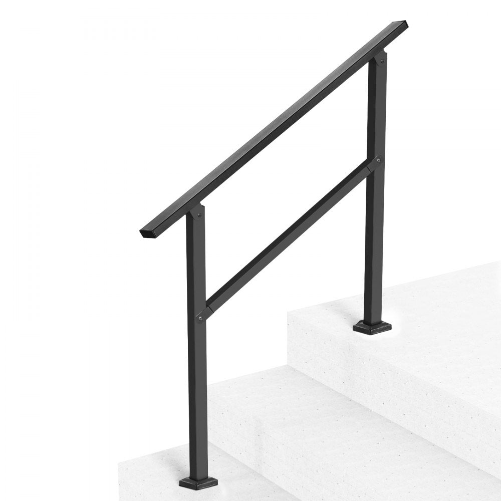 VEVOR Outdoor Handrails for Steps, 2-3 Step Stair Rail Kit, Black Square Tube with Horizontal Bar, Carbon Steel Support Rails for Seniors, Concrete & Deck Stairs, Easy Installation