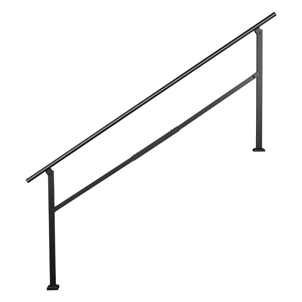 VEVOR Handrails for Outdoor Steps, 5-7 Step Stair Hand Rail Kit, Black, Square Tube Stair Rails for Seniors, Concrete Steps & Porch & Deck, Heavy-Duty Galvanized Steel Railings w/ Installation Kit