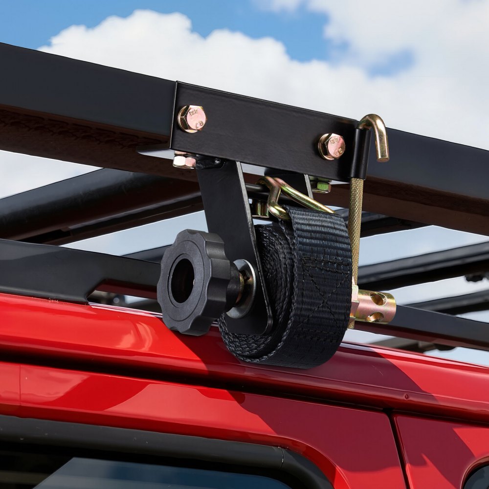 VEVOR Ladder Rack Ratchet Straps, Black Square Tube Mount, 1.5 in Wide x 7.4 ft Long Black Ladder Rack Straps with Double J-Hooks, 500 lbs Load Heavy Duty, Cargo Buckle Lock Strap (8 Pack)