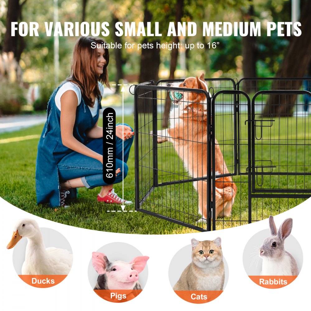 VEVOR Dog Playpen, 8 Pcs 24 x 24 in Panels Foldable Metal Pet Exercise Pen, Dog Fence Indoor and Outdoor Pen with Door, Storage Bag, Top Cover and Bottom Pad, for Dogs, Cats and Other Small Animals
