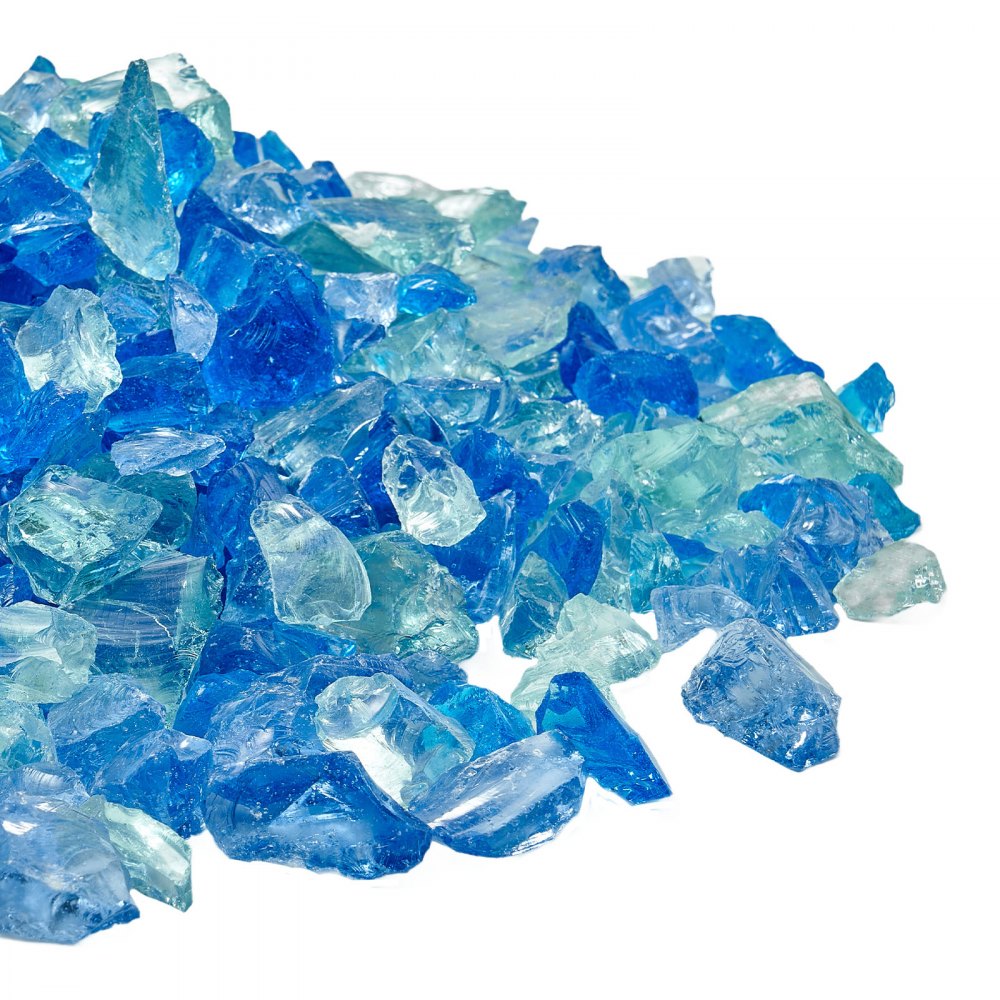 VEVOR Fire Glass, 10 LBS / 4.5 KG Fireplace Rocks, 3/4-Inch / 19.05 mm Reflective Firepit Glass Rock, High Luster Stone Landscaping for Fire Pit Table, Aqua Blue + Caribbean Blue + Aqua Green