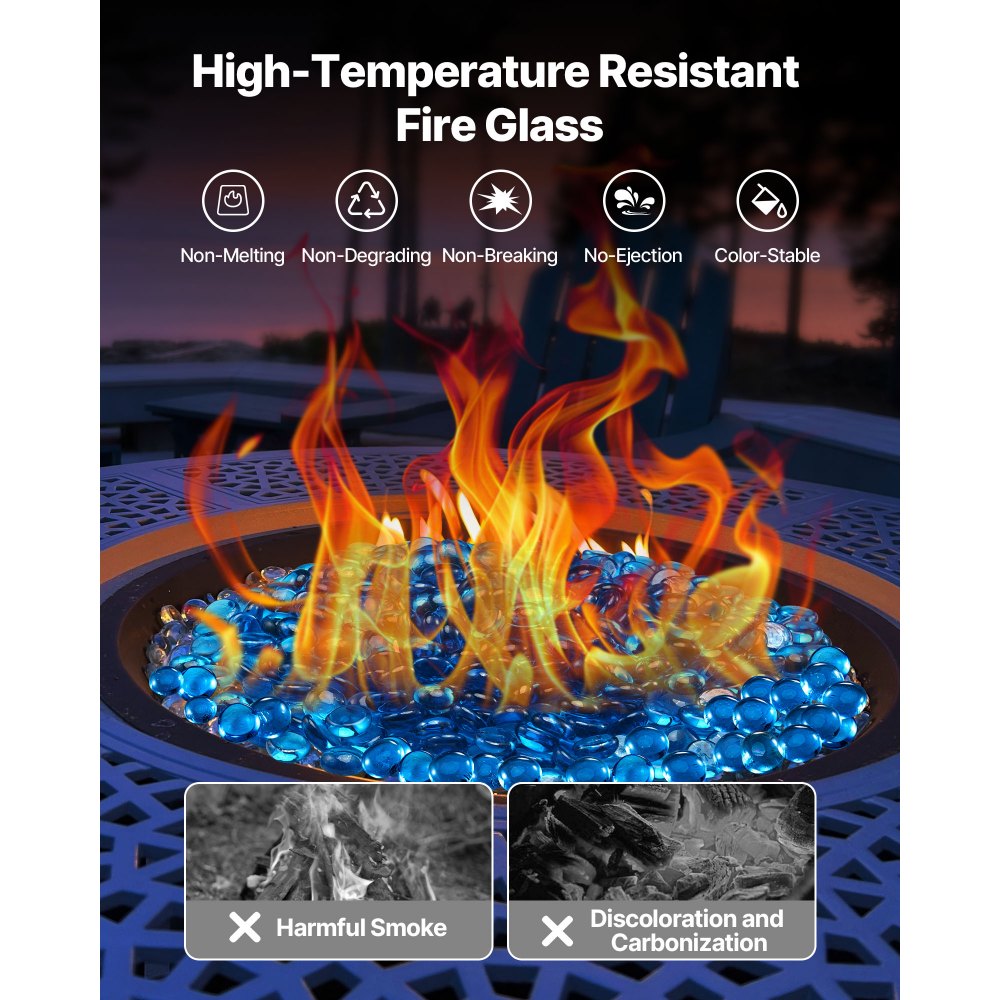 VEVOR Fire Glass, 20 lbs / 9.0 kg High-Temperature Resistant Fireplace Rocks, 3/4-Inch / 19.05 mm Reflective Firepit Glass Beads, High Luster Stone Landscaping for Fire Pit Table, Caribbean Blue