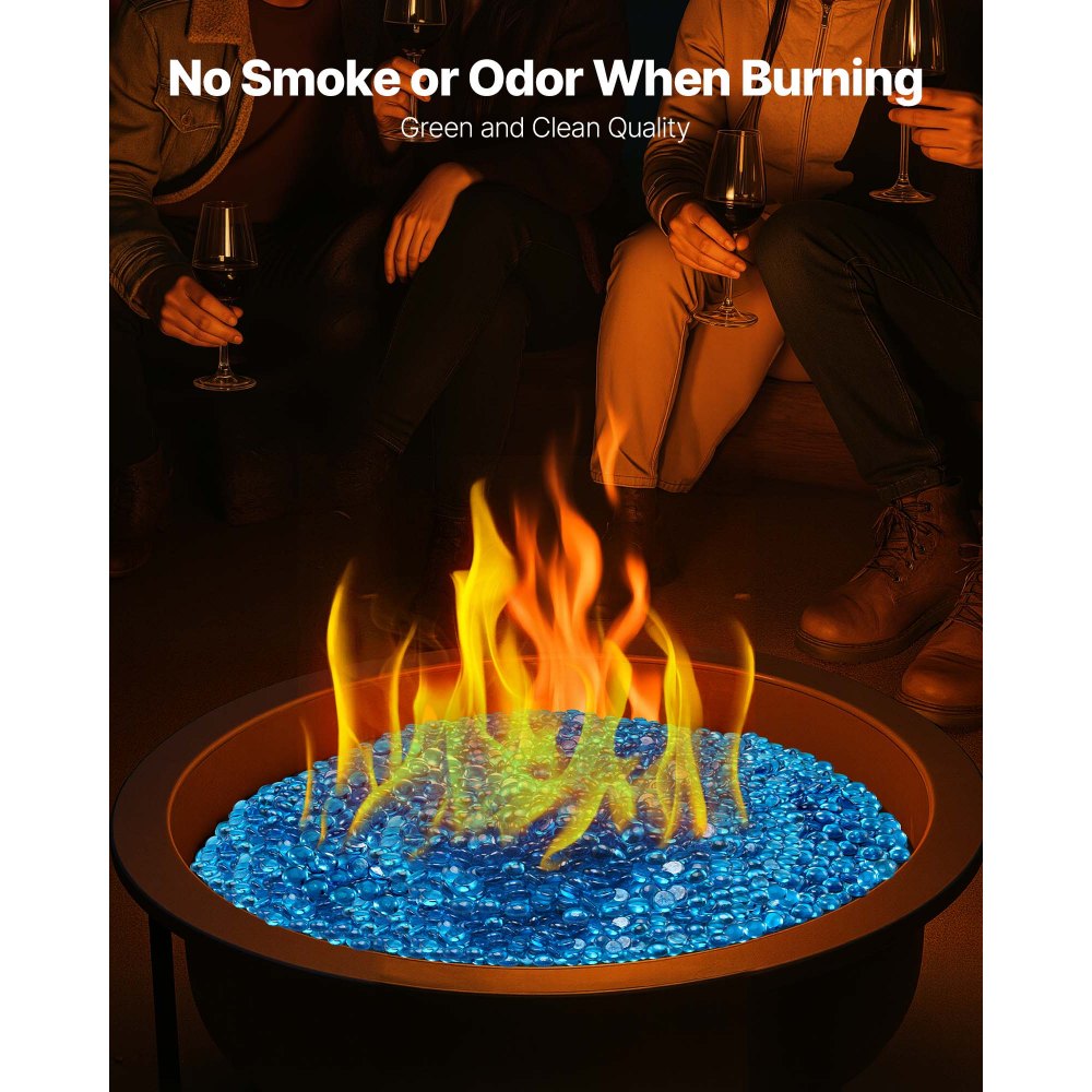 VEVOR Fire Glass, 20 lbs / 9.0 kg High-Temperature Resistant Fireplace Rocks, 3/4-Inch / 19.05 mm Reflective Firepit Glass Beads, High Luster Stone Landscaping for Fire Pit Table, Caribbean Blue