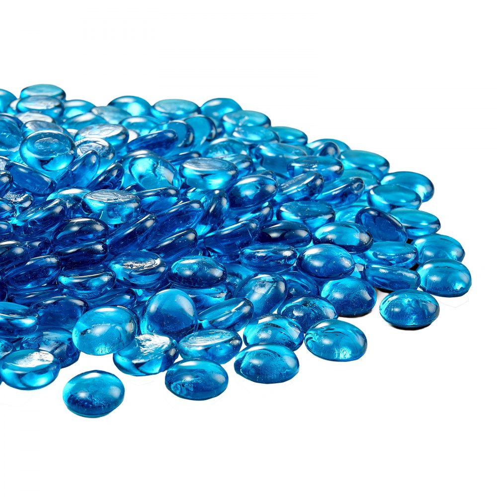 VEVOR Fire Glass, 20 lbs / 9.0 kg High-Temperature Resistant Fireplace Rocks, 3/4-Inch / 19.05 mm Reflective Firepit Glass Beads, High Luster Stone Landscaping for Fire Pit Table, Caribbean Blue