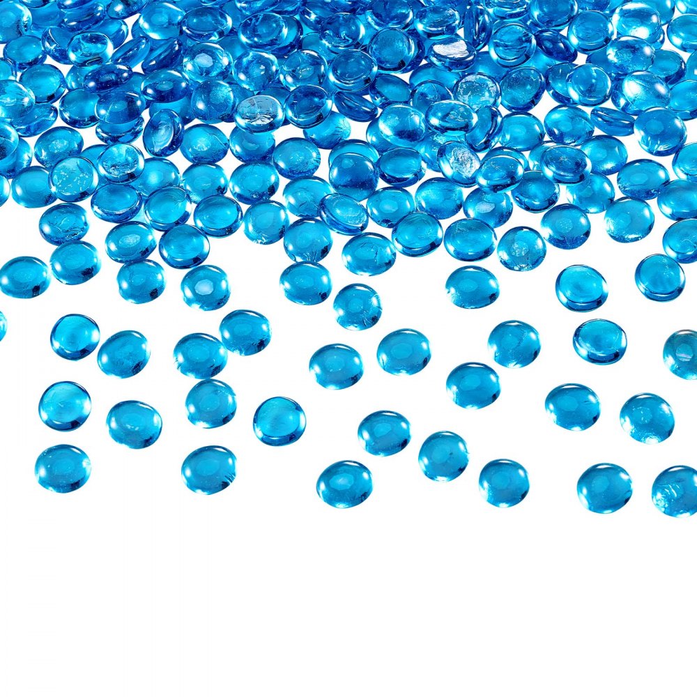 VEVOR Fire Glass, 20 lbs / 9.0 kg High-Temperature Resistant Fireplace Rocks, 3/4-Inch / 19.05 mm Reflective Firepit Glass Beads, High Luster Stone Landscaping for Fire Pit Table, Caribbean Blue