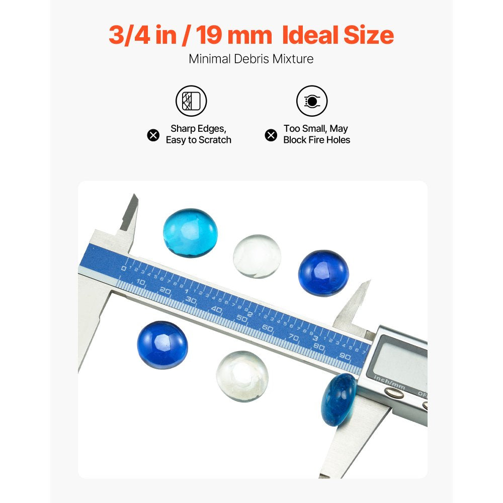 VEVOR Fire Glass, 10LBS / 4.5KG Smokeless & Fireplace Rocks, 3/4-Inch / 19.05 mm Reflective Firepit Glass Beads, High Luster Stone Landscaping for Fire Pit Table, Cobalt Blue + Caribbean Blue + Clear