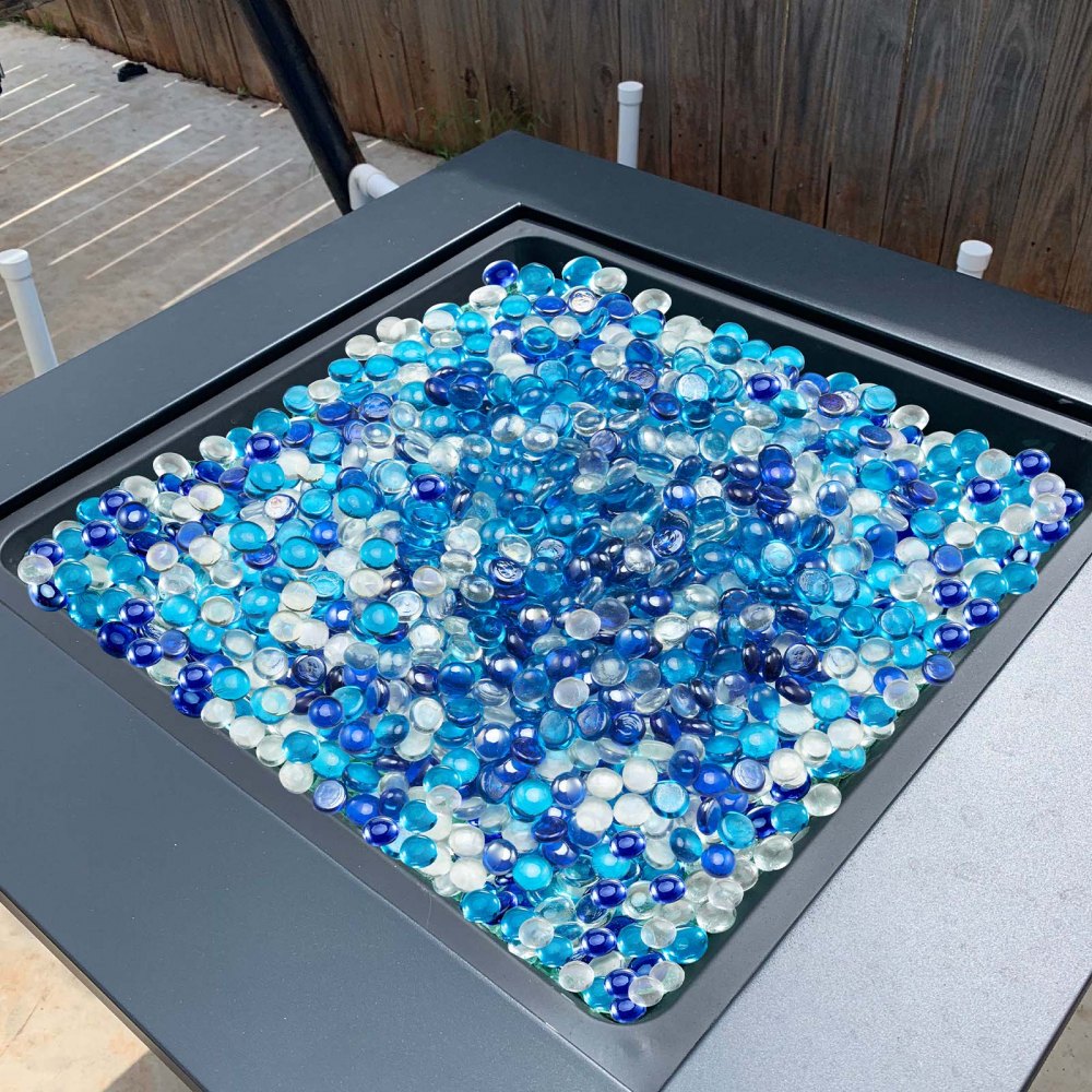 VEVOR Fire Glass, 10LBS / 4.5KG Smokeless & Fireplace Rocks, 3/4-Inch / 19.05 mm Reflective Firepit Glass Beads, High Luster Stone Landscaping for Fire Pit Table, Cobalt Blue + Caribbean Blue + Clear
