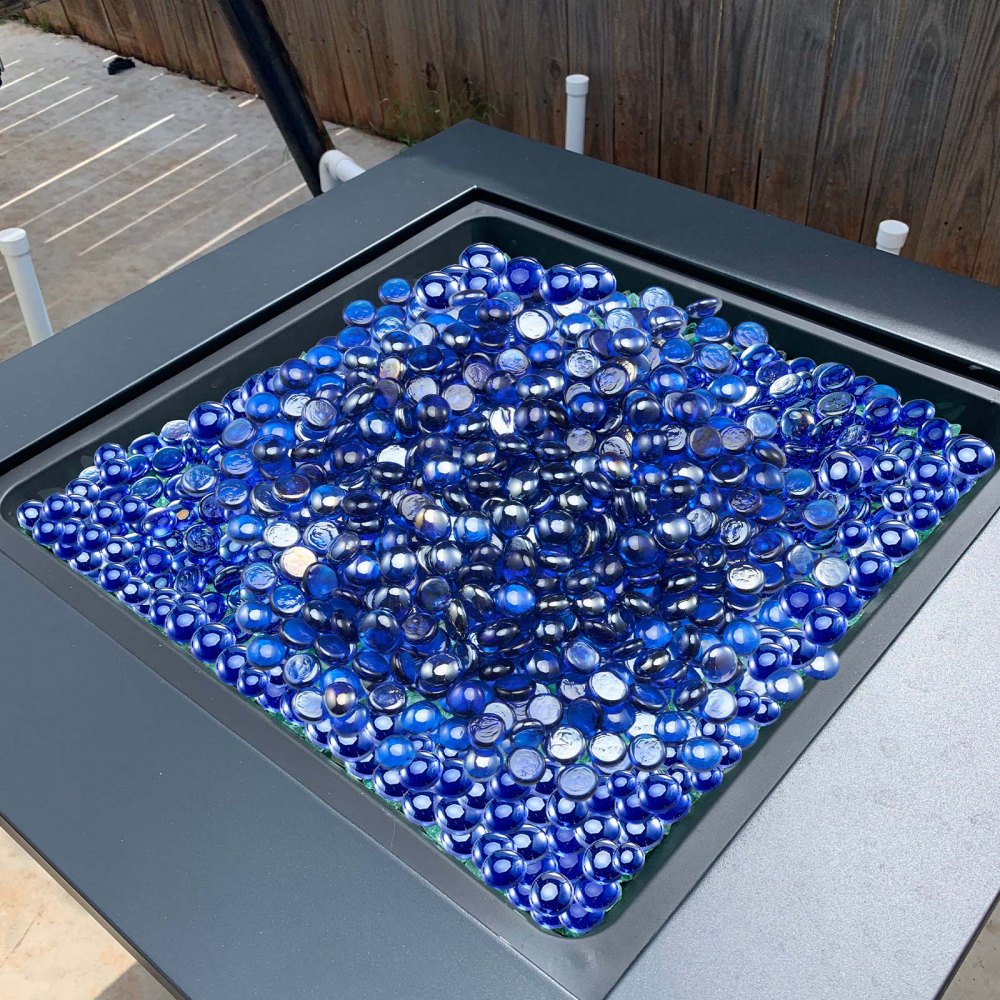 VEVOR Fire Glass, 20LBS / 9KG High-Temperature Resistant Fireplace Rocks, 3/4-Inch / 19.05 mm Reflective & Smokeless Firepit Glass Beads, High Luster Stone Landscaping for Fire Pit Table, Cobalt Blue