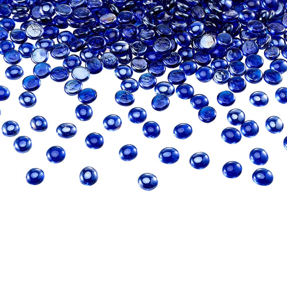 VEVOR Fire Glass, 20LBS / 9KG High-Temperature Resistant Fireplace Rocks, 3/4-Inch / 19.05 mm Reflective & Smokeless Firepit Glass Beads, High Luster Stone Landscaping for Fire Pit Table, Cobalt Blue