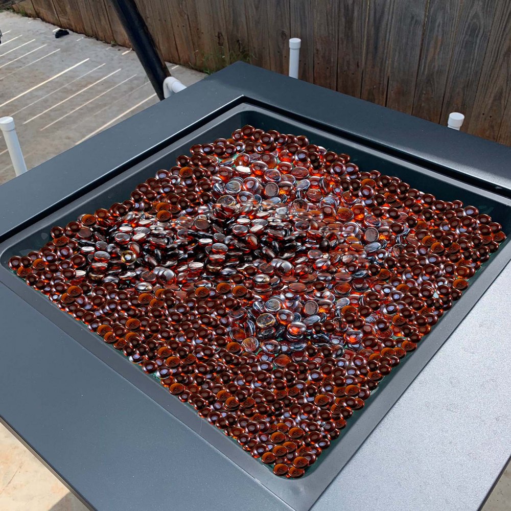 VEVOR Fire Glass, 10LBS / 4.5KG High-Temperature Resistant Fireplace Rocks, 3/4-Inch / 19.05 mm Reflective & Smokeless Firepit Glass Beads, High Luster Stone Landscaping for Fire Pit Table, Rich Amber