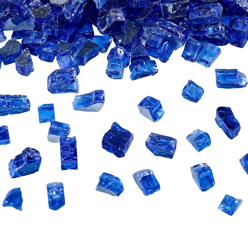 VEVOR Fire Glass, 20LBS / 9KG High-Temperature Resistant Fireplace Rocks, 1/2-Inch / 12.7 mm Reflective & Smokeless Firepit Glass Rock, High Luster Stone Landscaping for Fire Pit Table, Cobalt Blue