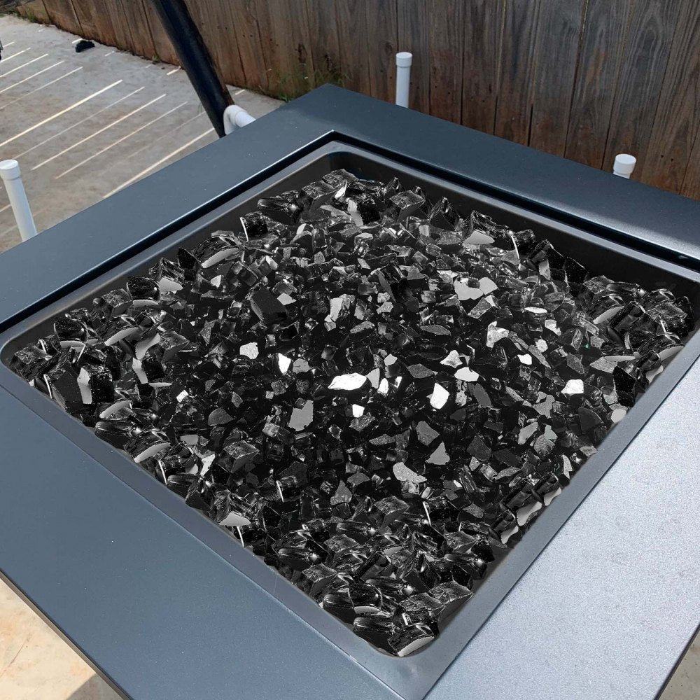 VEVOR Fire Glass, 20 LBS / 9.0 KG High-Temperature Resistant Fireplace Rocks, 1/2-Inch / 12.7 mm Reflective & Smokeless Firepit Glass Rock, High Luster Stone Landscaping for Fire Pit Table, Black