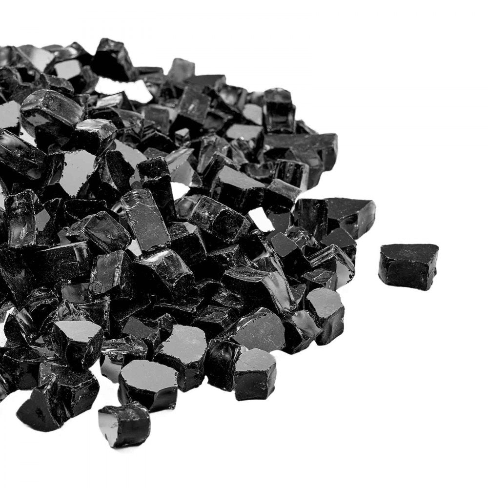 VEVOR Fire Glass, 20 LBS / 9.0 KG High-Temperature Resistant Fireplace Rocks, 1/2-Inch / 12.7 mm Reflective & Smokeless Firepit Glass Rock, High Luster Stone Landscaping for Fire Pit Table, Black