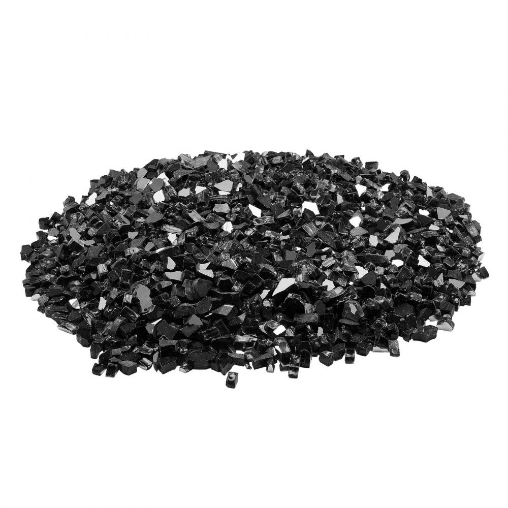 VEVOR Fire Glass, 20 LBS / 9.0 KG High-Temperature Resistant Fireplace Rocks, 1/2-Inch / 12.7 mm Reflective & Smokeless Firepit Glass Rock, High Luster Stone Landscaping for Fire Pit Table, Black