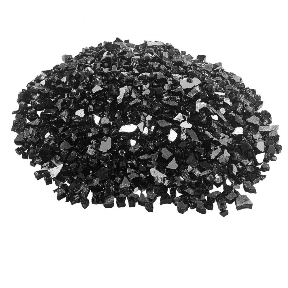 VEVOR Fire Glass, 20 LBS / 9.0 KG High-Temperature Resistant Fireplace Rocks, 1/2-Inch / 12.7 mm Reflective & Smokeless Firepit Glass Rock, High Luster Stone Landscaping for Fire Pit Table, Black