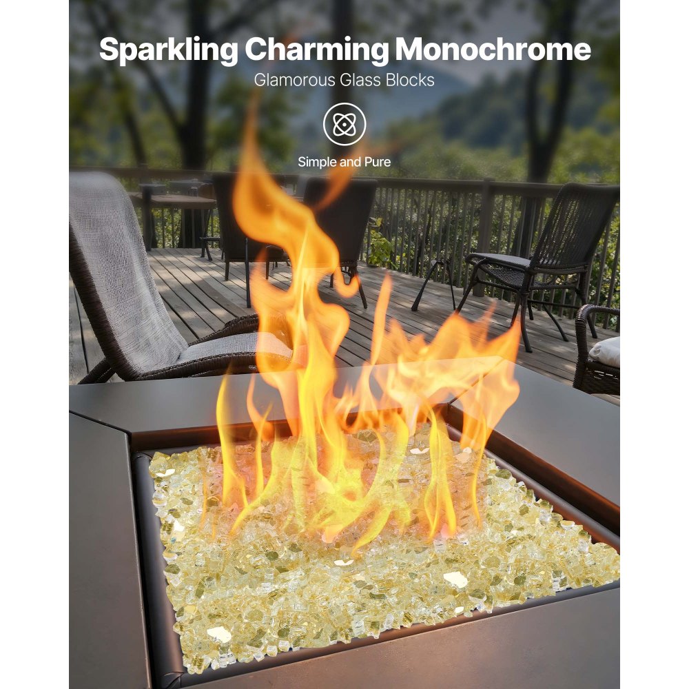 VEVOR Fire Glass, 10 LBS / 4.5 KG High-Temperature Resistant Fireplace Rocks, 1/2-Inch / 12.7 mm Reflective & Smokeless Firepit Glass Rock, High Luster Stone Landscaping for Fire Pit Table, Gold