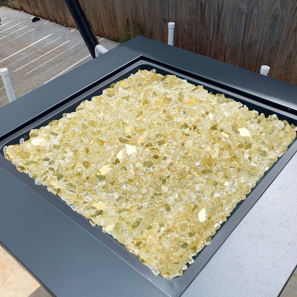 VEVOR Fire Glass, 10 LBS / 4.5 KG High-Temperature Resistant Fireplace Rocks, 1/2-Inch / 12.7 mm Reflective & Smokeless Firepit Glass Rock, High Luster Stone Landscaping for Fire Pit Table, Gold