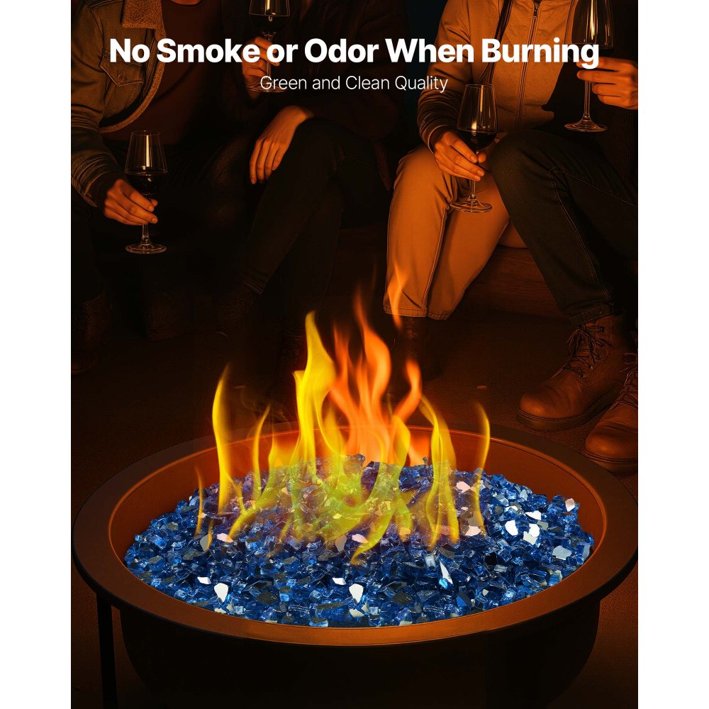 VEVOR Fire Glass, 10LBS / 4.5KG High-Temperature Resistant Fireplace Rocks, 1/2-Inch / 12.7 mm Reflective & Smokeless Firepit Glass Rock, High Luster Stone Landscaping for Fire Pit Table, Pacific Blue
