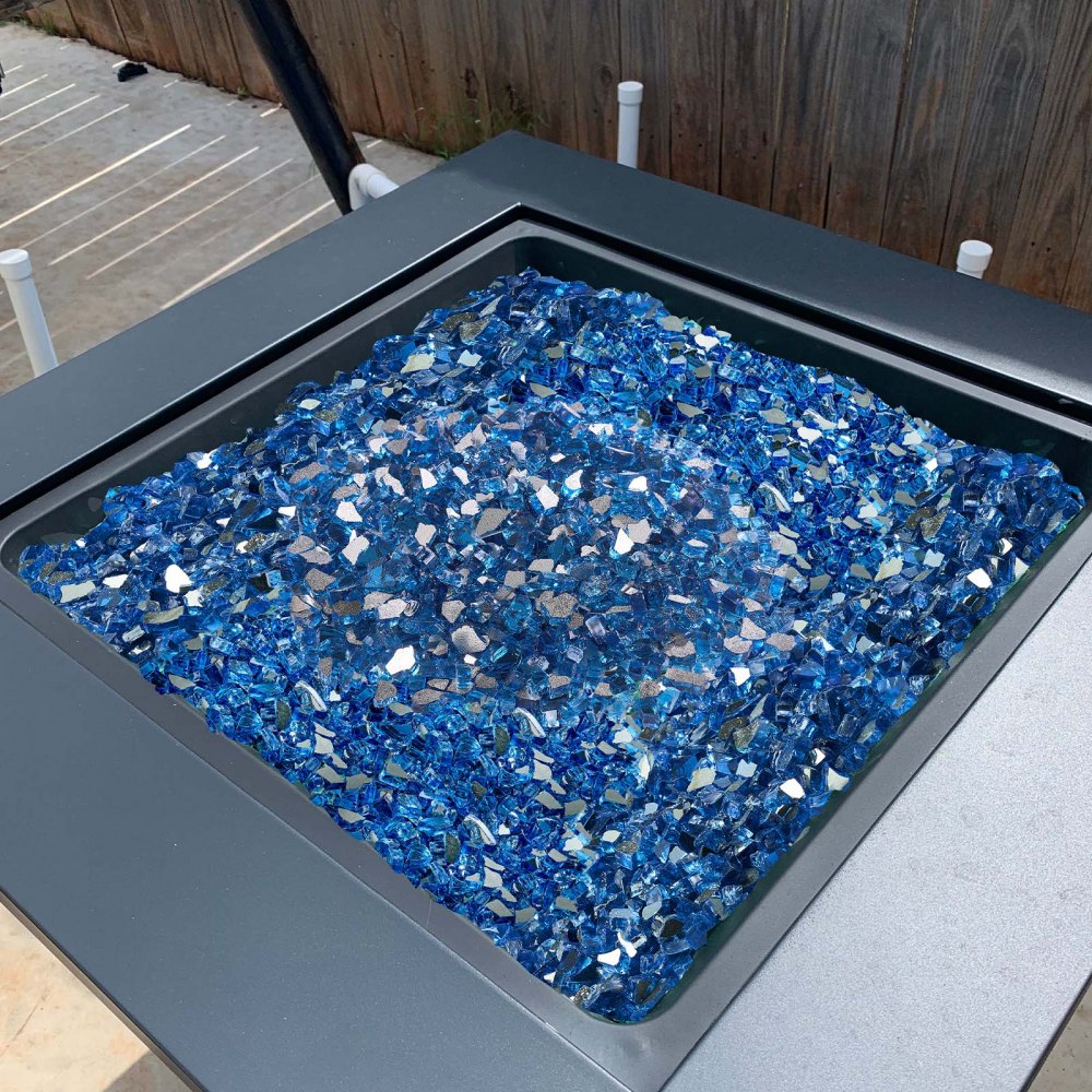 VEVOR Fire Glass, 10LBS / 4.5KG High-Temperature Resistant Fireplace Rocks, 1/2-Inch / 12.7 mm Reflective & Smokeless Firepit Glass Rock, High Luster Stone Landscaping for Fire Pit Table, Pacific Blue