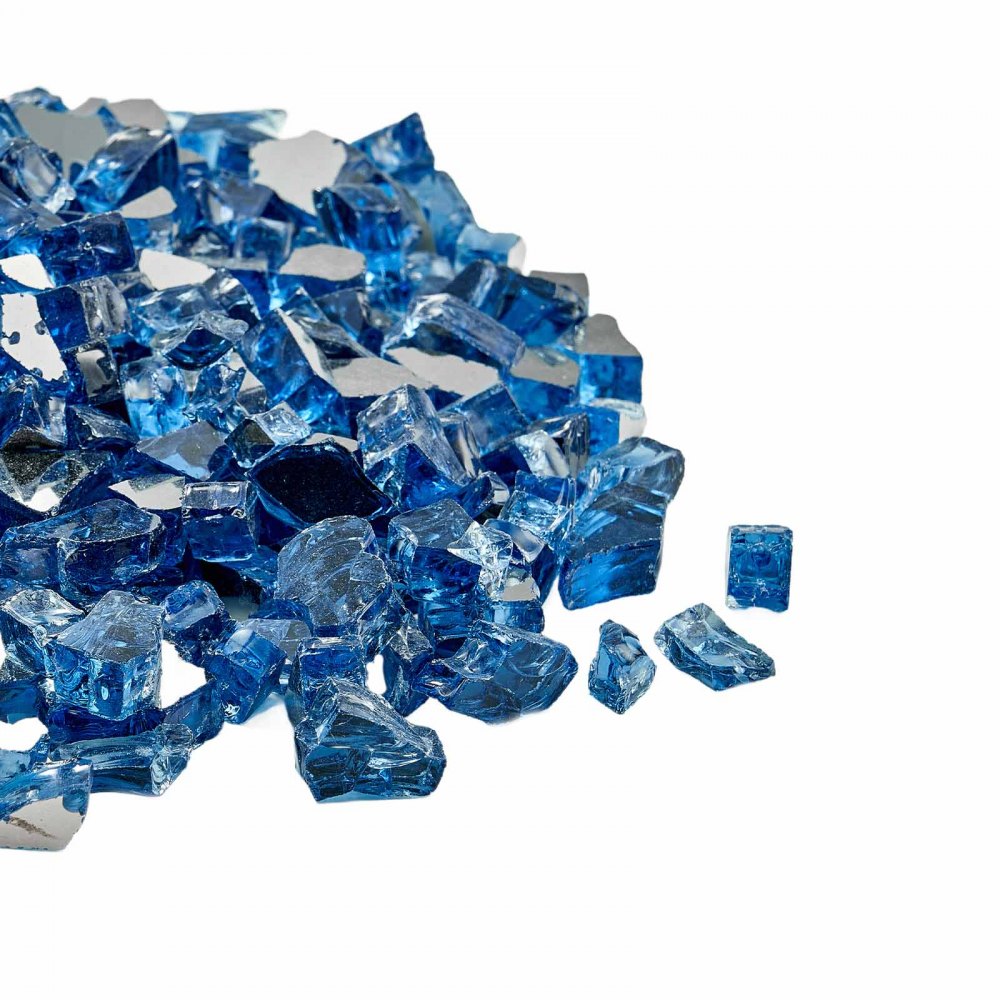 VEVOR Fire Glass, 10LBS / 4.5KG High-Temperature Resistant Fireplace Rocks, 1/2-Inch / 12.7 mm Reflective & Smokeless Firepit Glass Rock, High Luster Stone Landscaping for Fire Pit Table, Pacific Blue