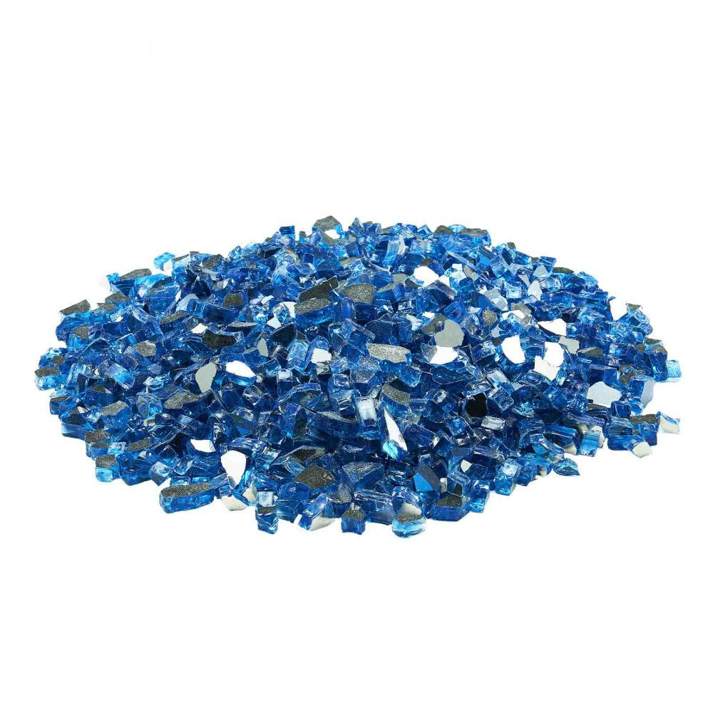 VEVOR Fire Glass, 10LBS / 4.5KG High-Temperature Resistant Fireplace Rocks, 1/2-Inch / 12.7 mm Reflective & Smokeless Firepit Glass Rock, High Luster Stone Landscaping for Fire Pit Table, Pacific Blue