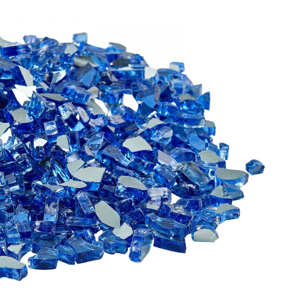 VEVOR Fire Glass, 10LBS / 4.5KG High-Temperature Resistant Fireplace Rocks, 1/4-Inch / 6.35 mm Reflective & Smokeless Firepit Glass Rock, High Luster Stone Landscaping for Fire Pit Table, Cobalt Blue