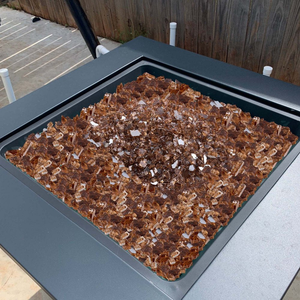 VEVOR Fire Glass, 10 LBS / 4.5 KG High-Temperature Resistant Fireplace Rocks, 1/4-Inch / 6.35 mm Reflective & Smokeless Firepit Glass Rock, High Luster Stone Landscaping for Fire Pit Table, Copper