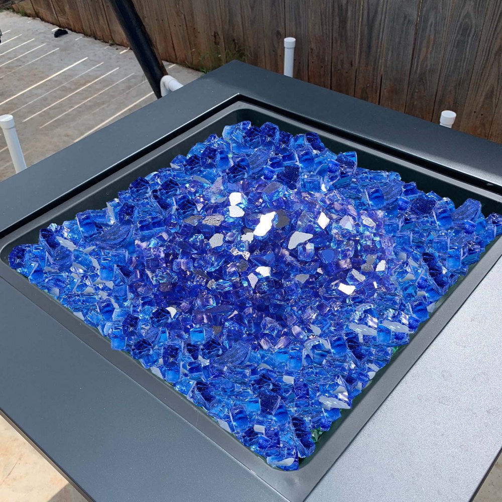 VEVOR Fire Glass, 35LBS / 15.88KG High-Temperature Resistant Fireplace Rocks, 1/2-Inch / 12.7mm Reflective & Smokeless Firepit Glass Rock, High Luster Stone Landscaping for Fire Pit Table, Cobalt Blue