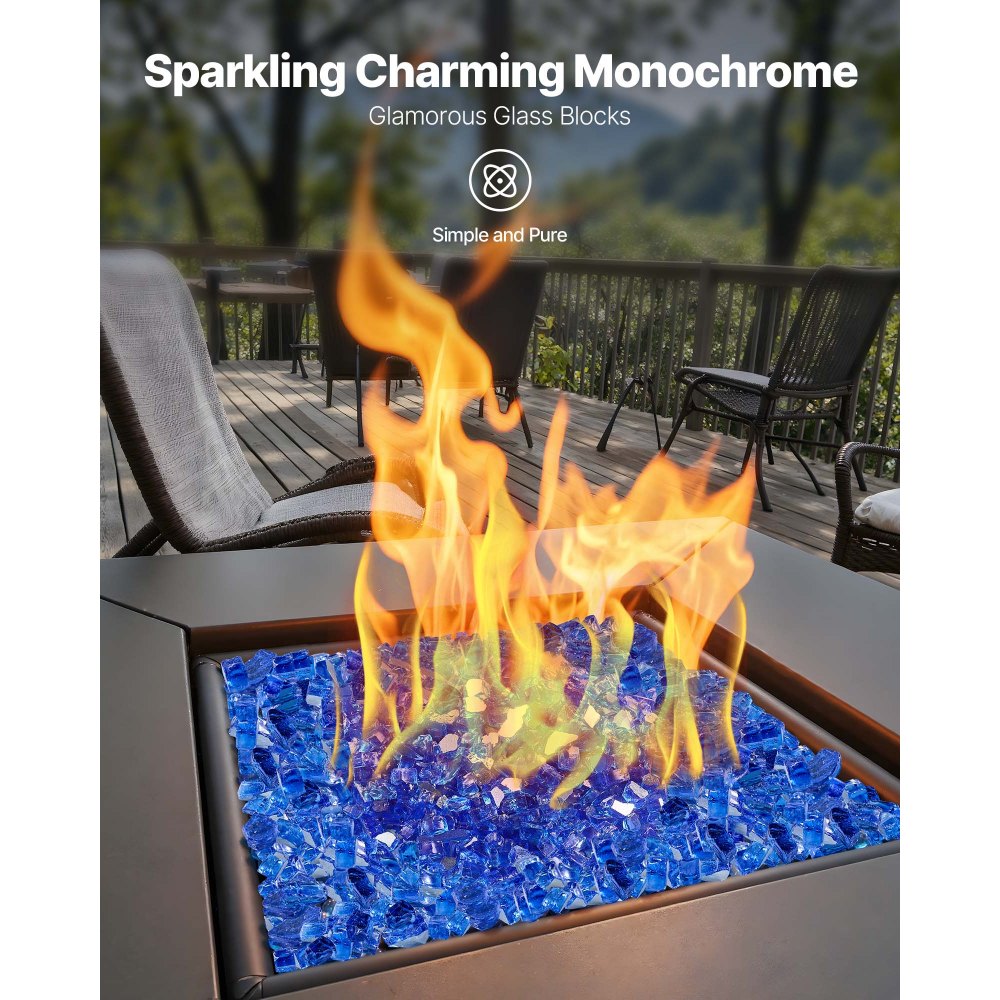 VEVOR Fire Glass, 10LBS / 4.5KG High-Temperature Resistant Fireplace Rocks, 1/2-Inch / 12.7 mm Reflective & Smokeless Firepit Glass Rock, High Luster Stone Landscaping for Fire Pit Table, Cobalt Blue
