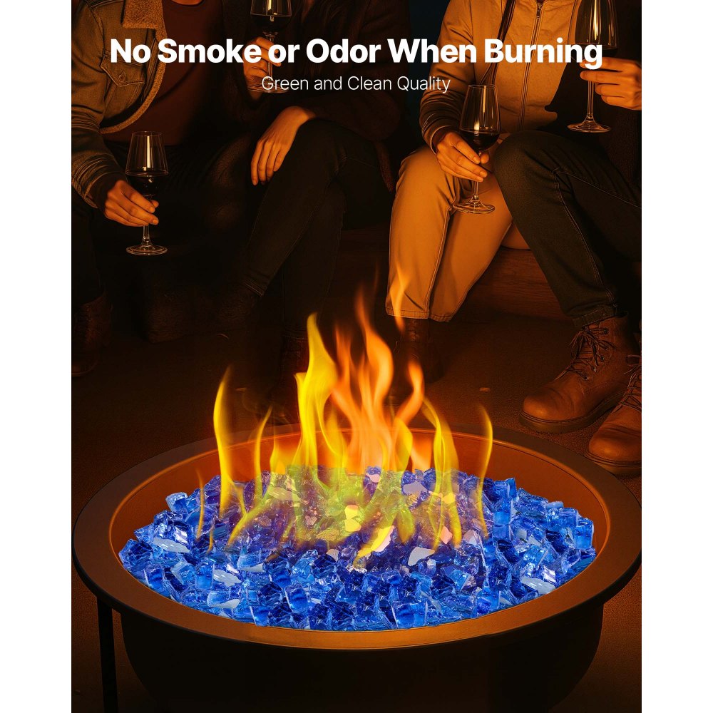 VEVOR Fire Glass, 10LBS / 4.5KG High-Temperature Resistant Fireplace Rocks, 1/2-Inch / 12.7 mm Reflective & Smokeless Firepit Glass Rock, High Luster Stone Landscaping for Fire Pit Table, Cobalt Blue