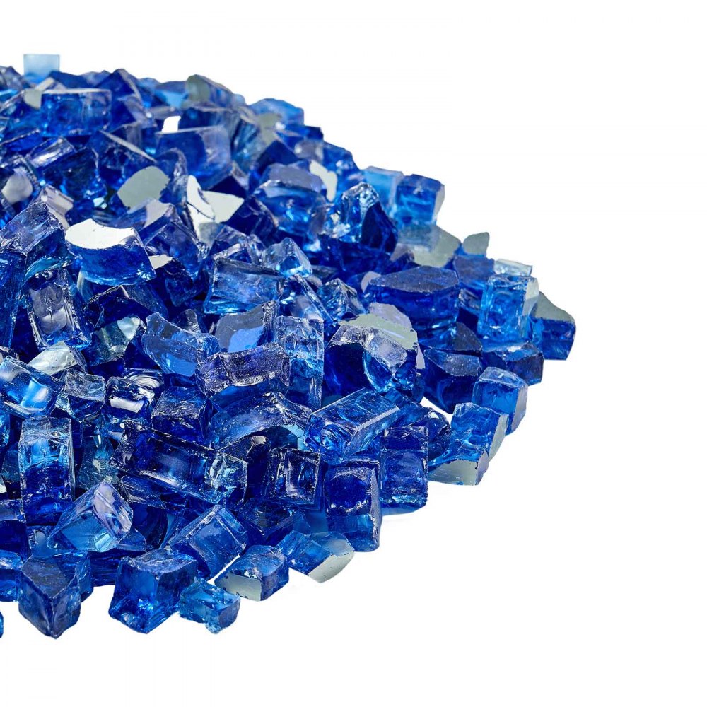 VEVOR Fire Glass, 10LBS / 4.5KG High-Temperature Resistant Fireplace Rocks, 1/2-Inch / 12.7 mm Reflective & Smokeless Firepit Glass Rock, High Luster Stone Landscaping for Fire Pit Table, Cobalt Blue