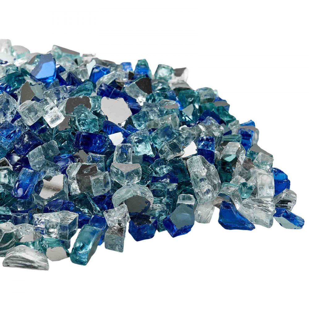 VEVOR Fire Glass, 10 LBS / 4.5 KG Fireplace Rocks, 1/2-Inch / 12.7 mm Reflective Firepit Glass Rock, High Luster & Smokeless Stone Landscaping for Fire Pit Table, Cobalt Blue + Aqua Blue + Clear
