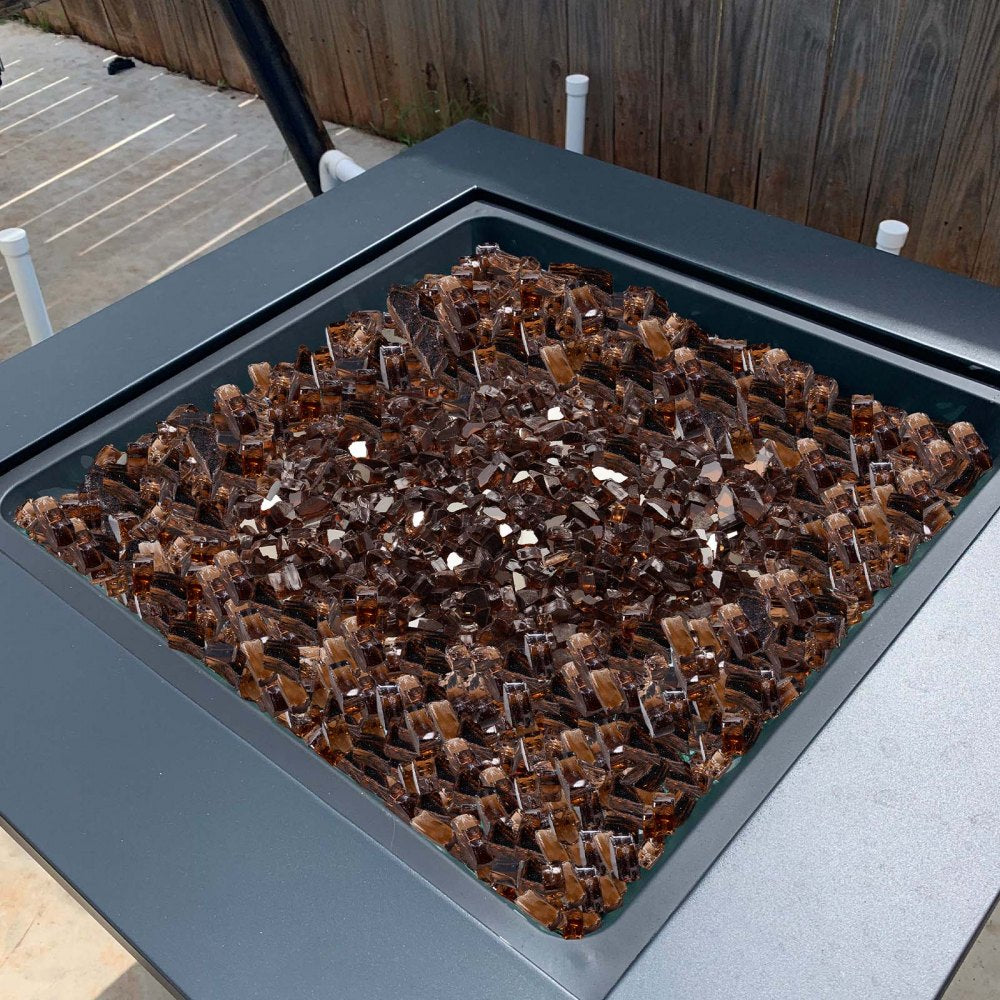 VEVOR Fire Glass, 10 LBS / 4.5 KG High-Temperature Resistant Fireplace Rocks, 1/2-Inch / 12.7 mm Reflective & Smokeless Firepit Glass Rock, High Luster Stone Landscaping for Fire Pit Table, Copper