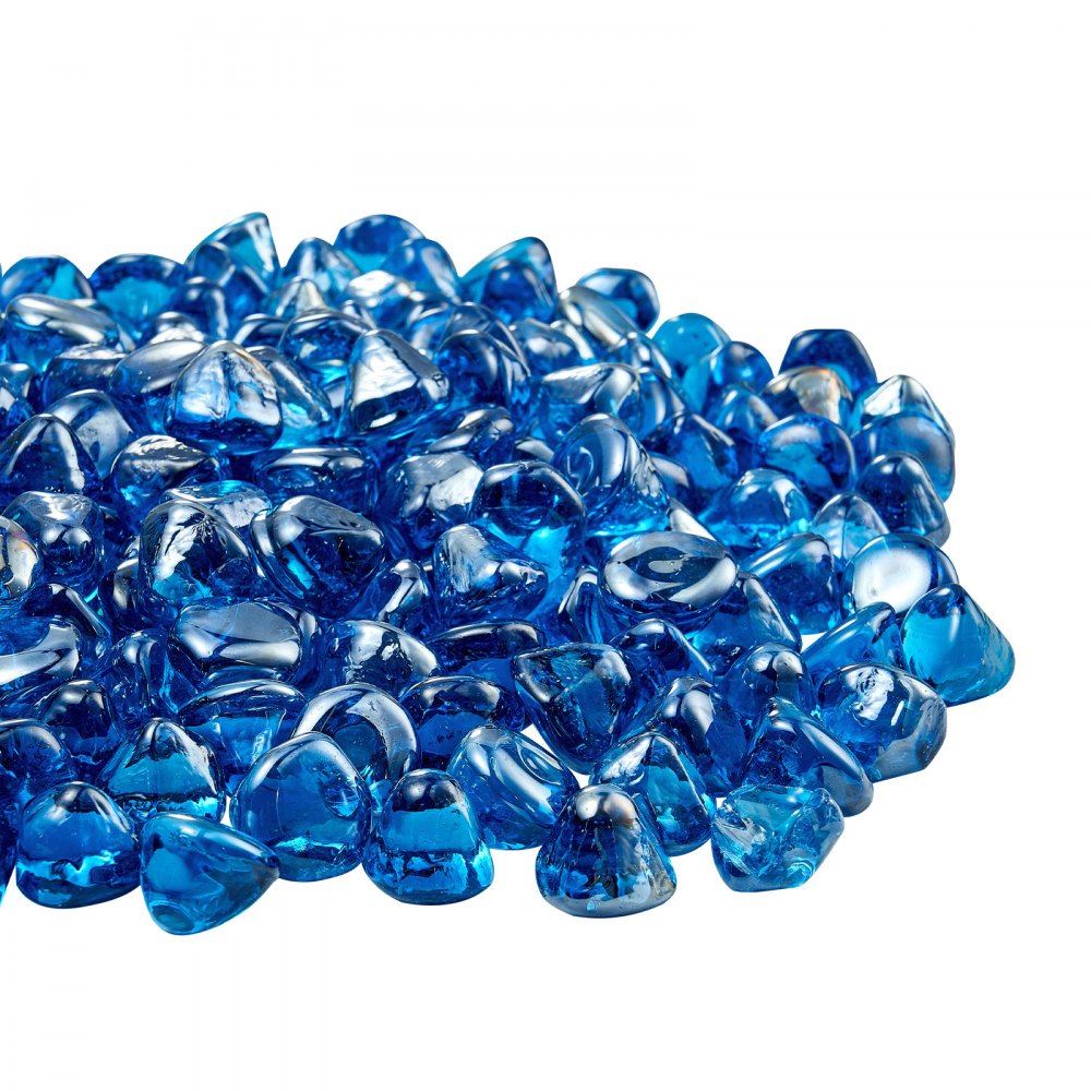 VEVOR Fire Glass, 20 LBS / 9 KG High-Temperature Resistant Fireplace Rocks, 1 Inch / 25.4 mm Reflective Firepit Glass Diamond Beads, High Luster Stone Landscaping for Fire Pit Table, Caribbean Blue
