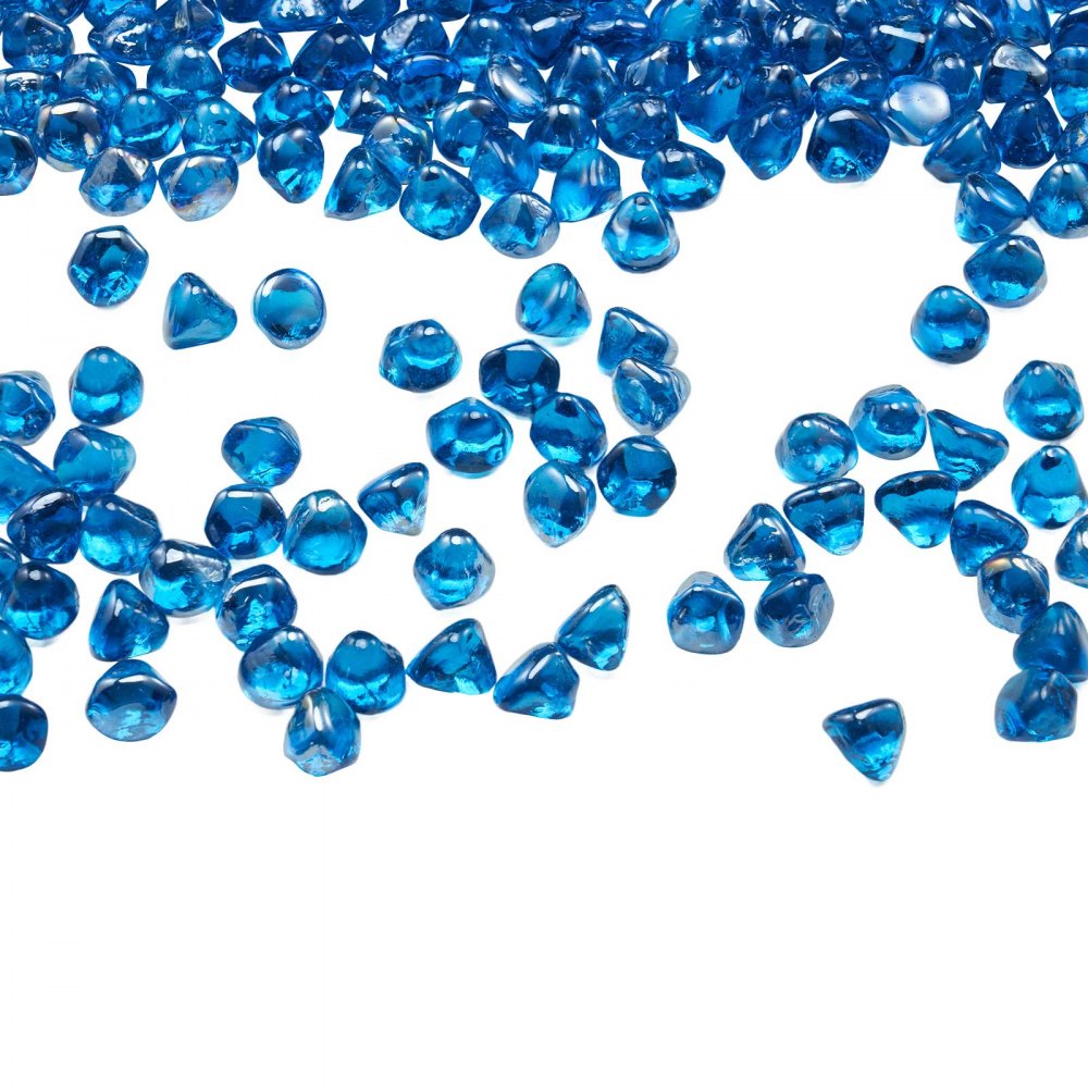 VEVOR Fire Glass, 20 LBS / 9 KG High-Temperature Resistant Fireplace Rocks, 1 Inch / 25.4 mm Reflective Firepit Glass Diamond Beads, High Luster Stone Landscaping for Fire Pit Table, Caribbean Blue
