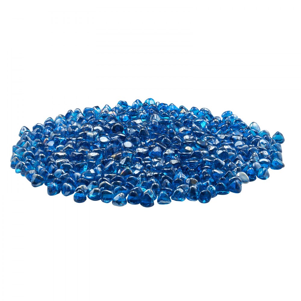 VEVOR Fire Glass, 20 LBS / 9 KG High-Temperature Resistant Fireplace Rocks, 1 Inch / 25.4 mm Reflective Firepit Glass Diamond Beads, High Luster Stone Landscaping for Fire Pit Table, Caribbean Blue