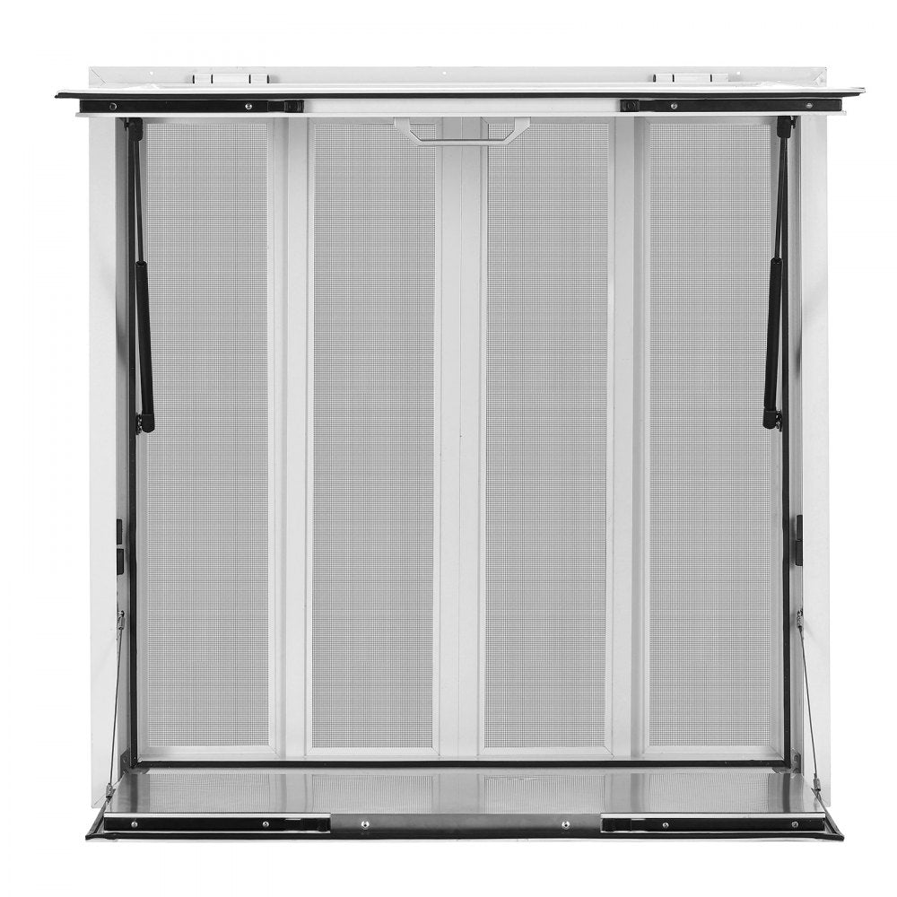 VEVOR Concession Window Folding Shelf 36x36in Aluminum Alloy Service Window, for Food Truck, Up to 85 Degrees, with 4 Sliding Screen Windows, Awning Door and Drag Hook, Rainwater Resistant