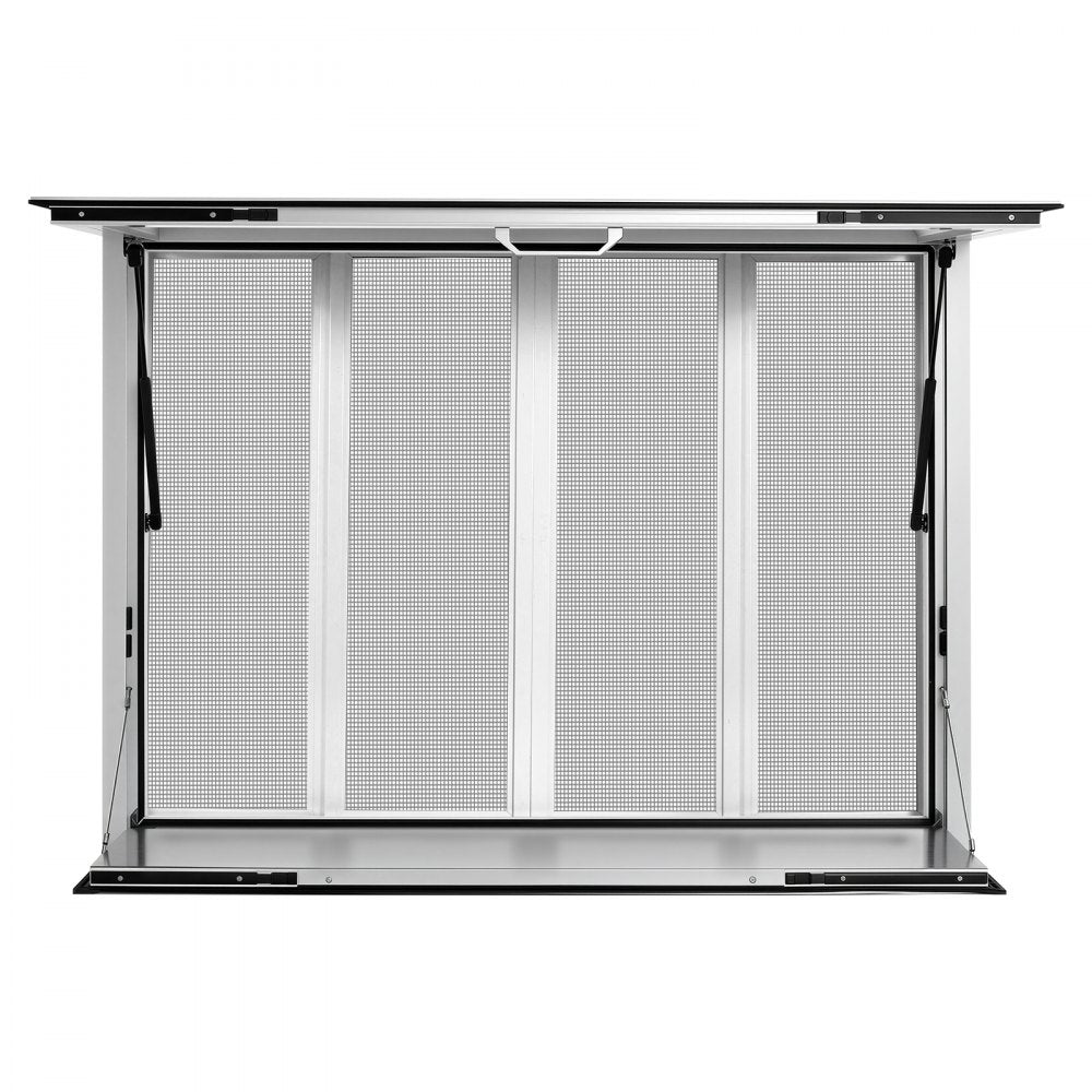 VEVOR Concession Window Folding Shelf 48x36in Aluminum Alloy Service Window, for Food Truck, Up to 85 Degrees, with 4 Sliding Screen Windows, Awning Door and Drag Hook, Rainwater Resistant