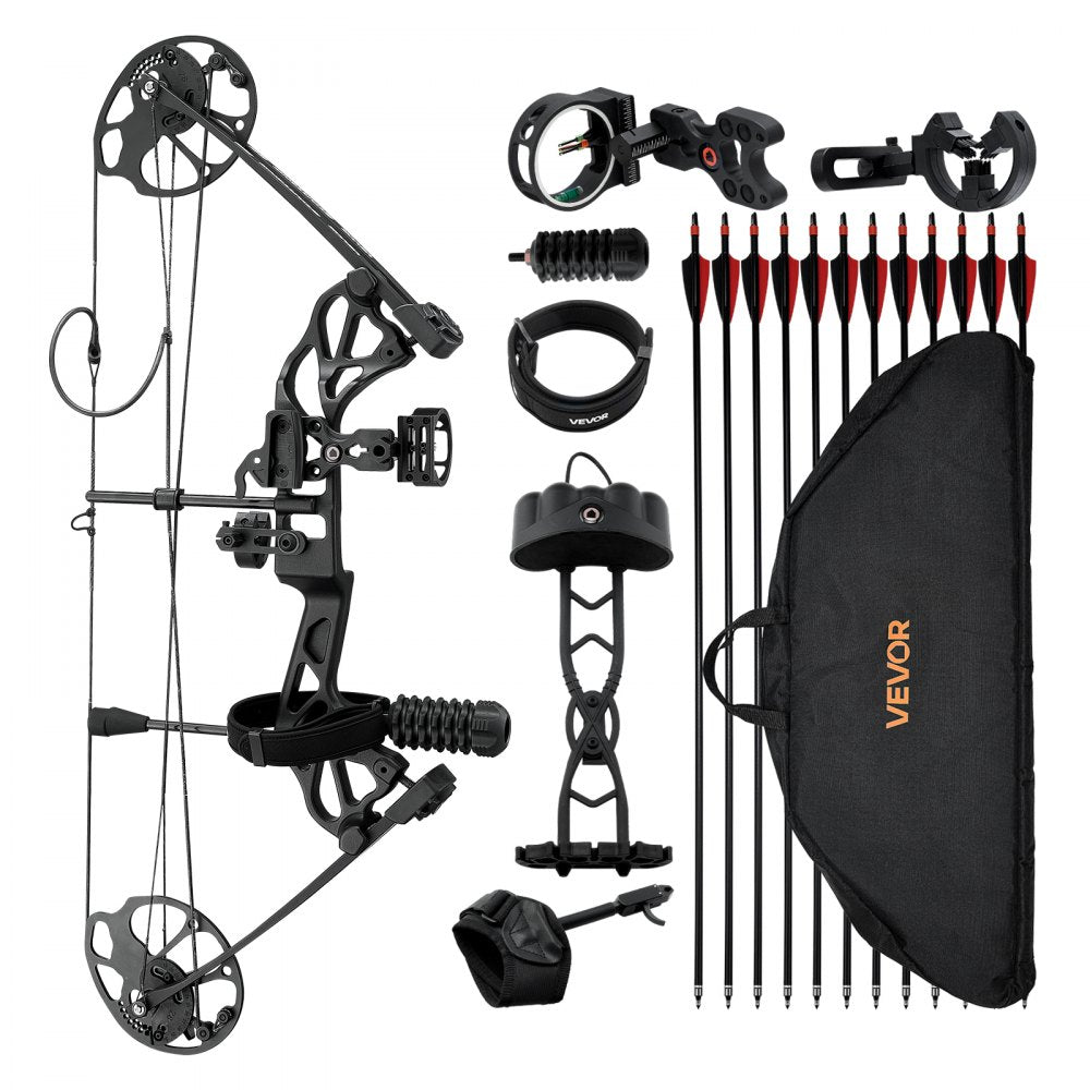 VEVOR Compound Bow Archery, Adjustable 19-30 in Draw Length Compound Bow Package for Beginner, 19-70 Lbs Draw Weight Archery Bows and Arrow Set, Right Hand Kit with Hunting Equipment, 320 fps, Black