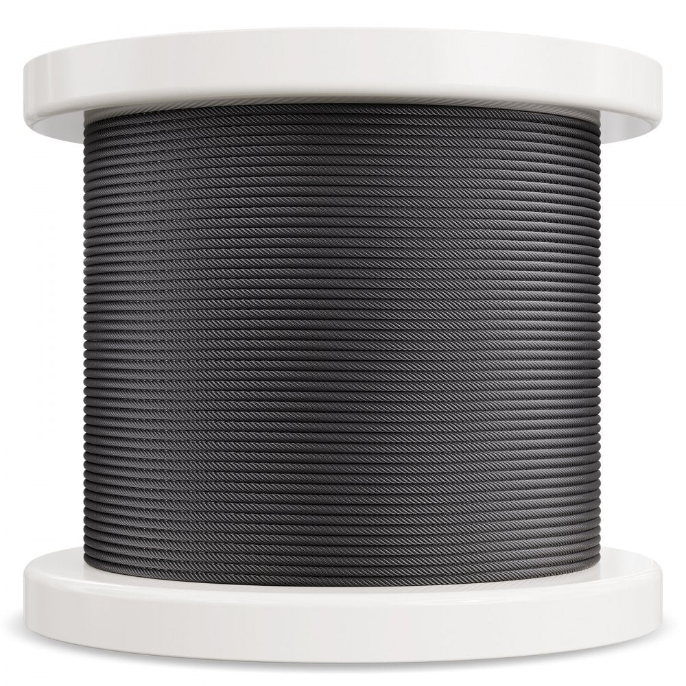 VEVOR Wire Rope Kit, 1/8" 500 ft 316 Stainless Steel Cable with Cutter and Gloves, 1600 lbs Breaking Strength, 7x7 Strands Core Marine Aircraft Grade for Handrail Stair Decking Fence Outdoors, Black