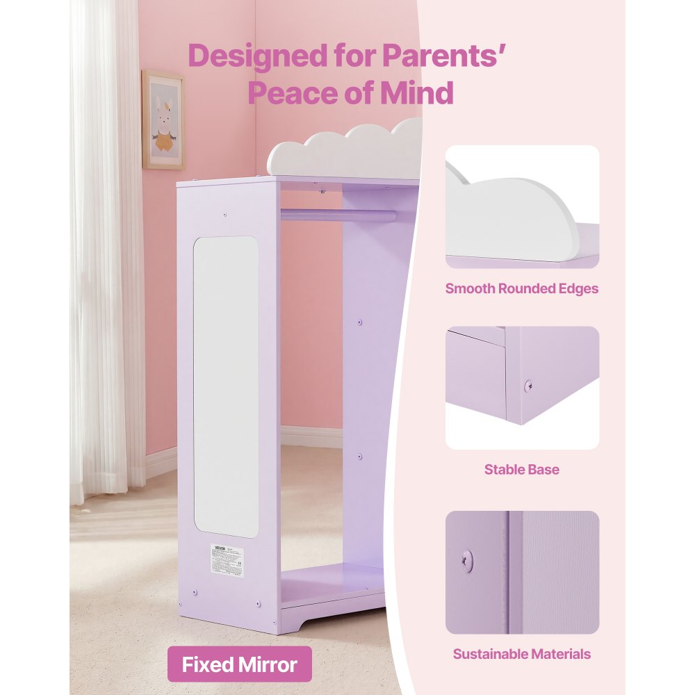 VEVOR Kids Dress Up Storage, with Jewelry Cabinet, Dress Up Closet with Mirror and Shelves, Princess Costumes Wardrobe Closet, Toddler Costume Organizer Armoire, for Bedroom, Kids Room, Girls, Purple